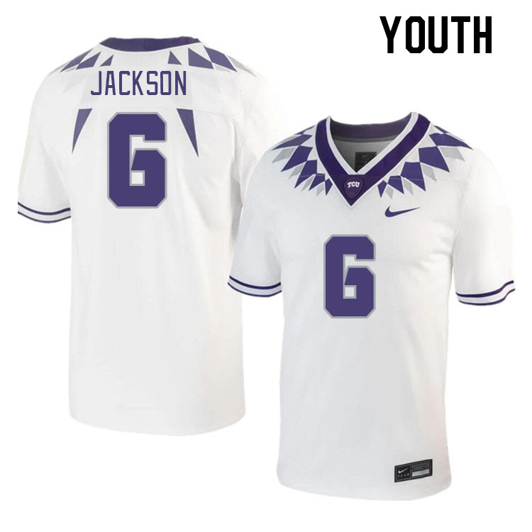 Youth #6 Chase Jackson TCU Horned Frogs 2023 College Footbal Jerseys Stitched-White - Click Image to Close